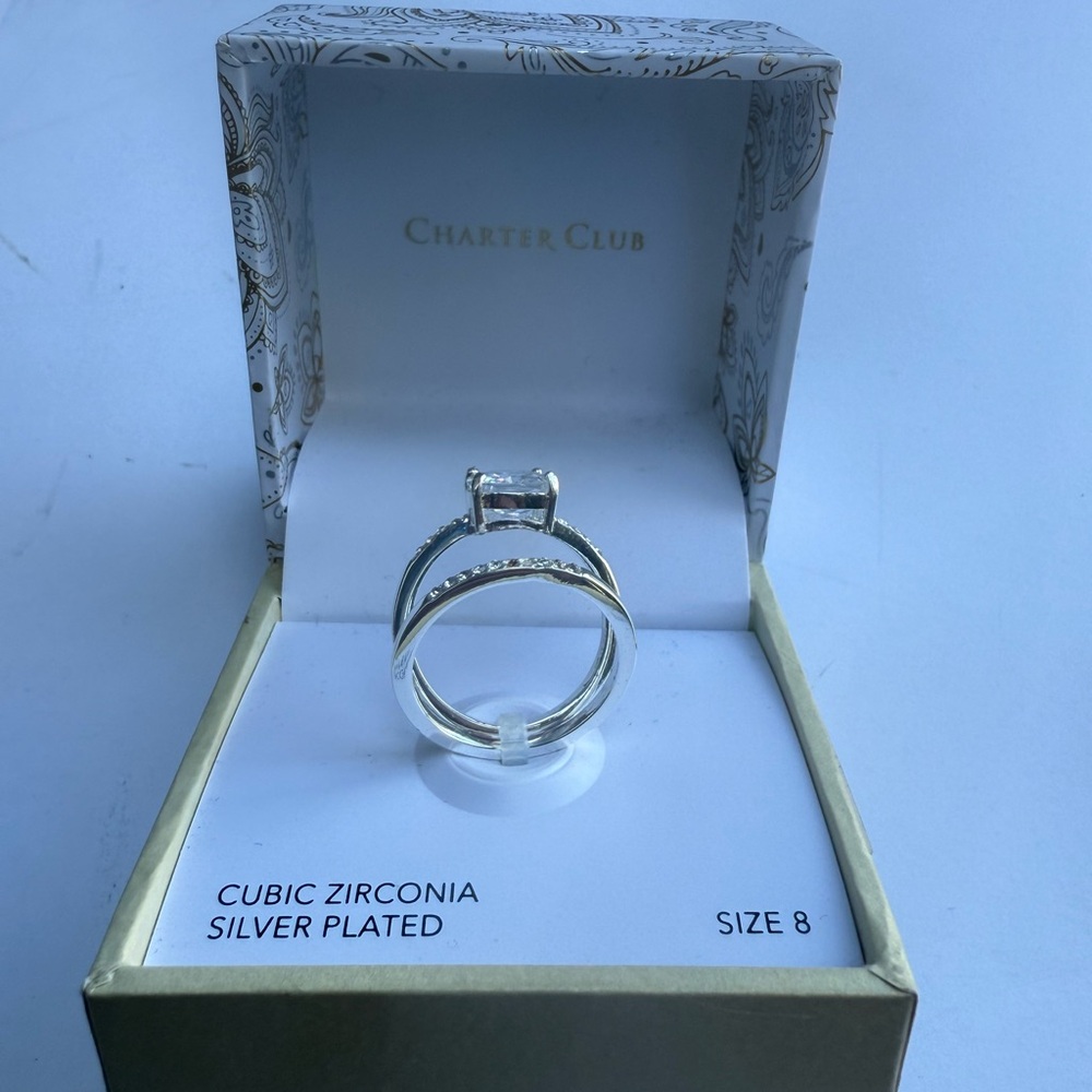 Charter Club Silver Plated Ring with Cubic Zirconia